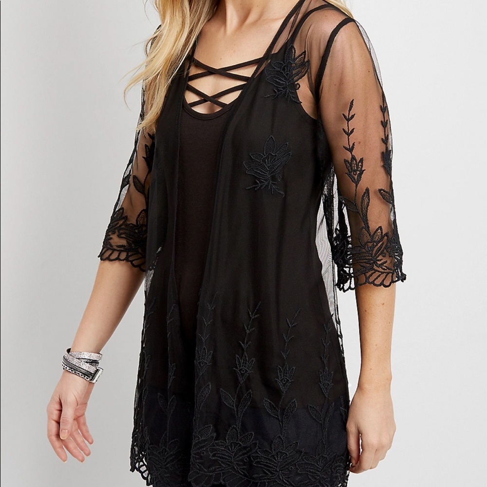Maurices | Black Lace Cardigan Kimono (M)